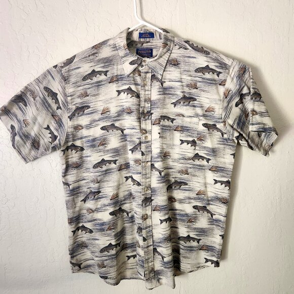 Pendleton Men’s Button Up Fly Fishing Short Sleeve Size XL Trout Shirt Dry Fly - Picture 1 of 7